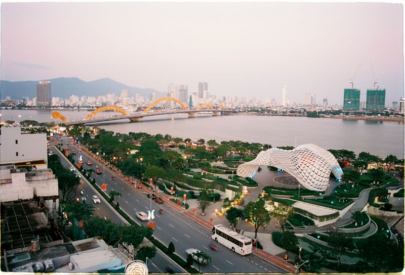 Aerial view of the Dragon Bridge over the Han River